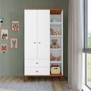 Guarda-roupa Infantil Bartira Ternura Com 5 Nichos, 2 Portas, 2 Gavetas E 106,8 Cm De... Branco Wood