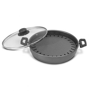 Caçarola Churrasqueira Multiflon Antiaderente Com Tampa De Vidro - 28cm Preto