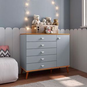 Cômoda Infantil Bartira Ternura Com 5 Gavetas E 1 Porta Azul Wood