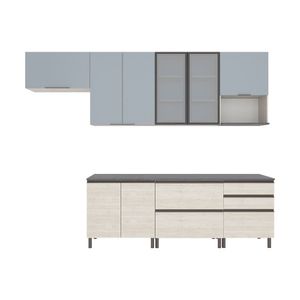Cozinha Completa Bartira Cristal Com 10 Portas 5 Gavetas Freixo Azul