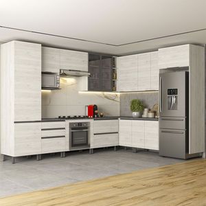 Cozinha Bartira Cristal Com 15 Portas 3 Gavetas 13 Pratele Freixo