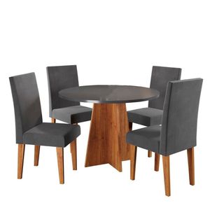Mesa De Jantar Redonda Viero Criative Com 4 Cadeiras Vênus Mel Cinza Grafite