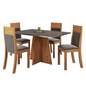 Mesa De Jantar Retangular Viero Vivere Com 4 Cadeiras Roma Mel Cinza Grafite