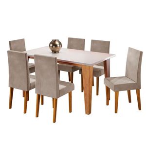Mesa De Jantar Retangular Viero Milão Com 6 Cadeiras Vênus Mel Blonde Pérola