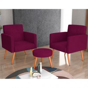 Conjunto De Poltronas Dallas Com Puff Em Veludo Matrix Marsala