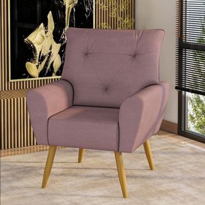 Poltrona Matrix Dalia Com Pés De Madeira E Revestida Rosê