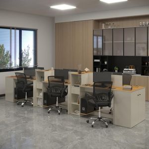 Estação De Trabalho 6 Lugares Smart Office 6 Mesas 4 Armários 2 Aparadores Off White E Cedro