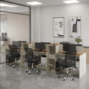 Estação De Trabalho 6 Lugares Office Smart 6 Mesas 4 Armários - Off White E Cedro Off White E Cedro