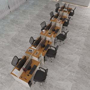 Estação De Trabalho 10 Lugares Smart Office 10 Mesas 8 Armários Livreiro Off White E Cedro