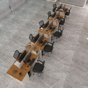 Estação De Trabalho 10 Lugares Office Smart 10 Mesas 8 Armários 1 Aparador Off White E Cedro