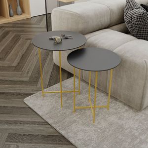 Conjunto Mesa De Canto Rome 57cm X 45cm X 45cm Preto Dourado