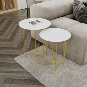 Conjunto Mesa De Canto Rome 57cm X 45cm X 45cm Branco Dourado