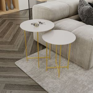 Conjunto Mesa De Canto Rome 57cm X 45cm X 45cm Fendy Dourado