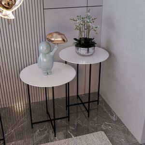 Conjunto Mesa De Canto Rome 57cm X 45cm X 45cm Branco Preto