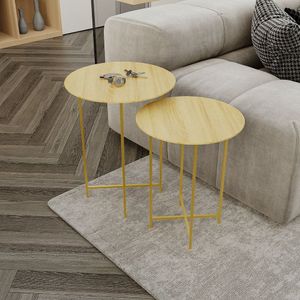 Conjunto Mesa De Canto Rome 57cm X 45cm X 45cm Natural Tawary Dourado
