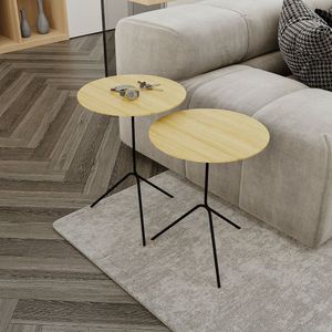Conjunto Mesa De Canto Pugly 55x40x40cm Natural Tawary Preto