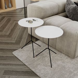 Conjunto Mesa De Canto Pugly 55x40x40cm Branco Preto