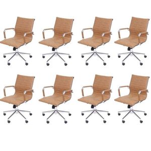 Kit 8 Cadeiras Para Escritorio Diretor Esteirinha Com Relax 3301 Castanho
