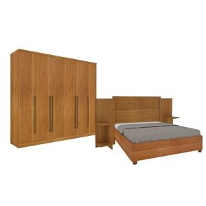 Quarto De Casal Guarda Roupa 6 Portas Portugal E Cama Box Casal Monaco Queen Com Painel Espresso Móveis Cinamomo