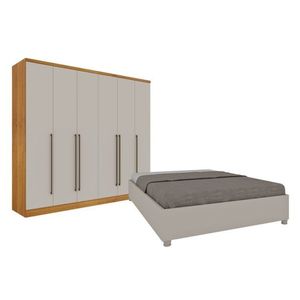 Quarto De Casal Guarda Roupa 6 Portas Portugal E Cama Box Casal Monaco Espresso Móveis Cinamomo Off White