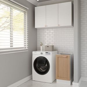 Lavanderia Modulada 2 Peças Sem Tampo 1 Aéreo 3 Portas 1 Balcão Arizona Cabecasa Madeiramadeira Branco Figueira