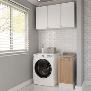 Lavanderia Modulada 2 Peças 1 Armário Aéreo 3 Portas 1 Balcão Arizona Cabecasa Madeiramadeira Branco Figueira