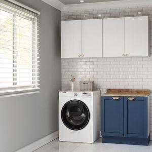 Lavanderia Modulada 3 Peças 2 Armários Aéreos 4 Portas 1 Balcão Arizona Cabecasa Madeiramadeira Branco Azul