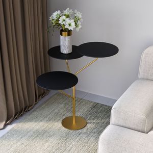 Mesa De Canto Trieste 65cm X 57cm X 57 Cm Preto Dourado