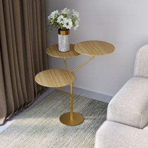 Mesa De Canto Trieste 65cm X 57cm X 57cm Natural Tawary Dourado