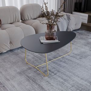 Mesa De Centro Trude Organica 35cm X 90cm X 60cm Preto Dourado