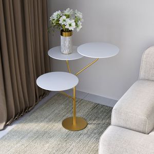 Mesa De Canto Trieste 65cm X 57cm X 57cm Branco Dourado