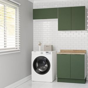 Lavanderia Modulada 3 Peças 2 Armários Aéreos 4 Portas 1 Balcão Ipanema Cabecasa Madeiramadeira Verde Folha
