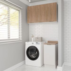 Lavanderia Modulada 2 Peças 1 Armário Aéreo 3 Portas 1 Balcão Ipanema Cabecasa Madeiramadeira Branco Acácia