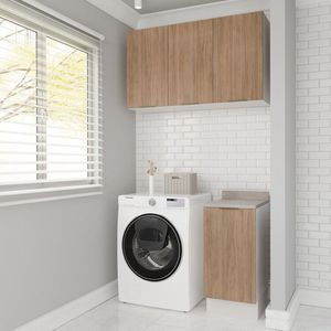 Lavanderia Modulada 2 Peças 1 Armário Aéreo 3 Portas 1 Balcão Ipanema Cabecasa Madeiramadeira Acácia