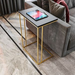 Mesa Lateral Greco 67cm X 45cm X 30cm Preto Dourado