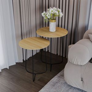 Conjunto Mesa De Canto Trude 55cm X 45cm X 45cm Natural Tawary Preto