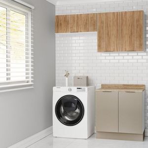 Lavanderia Modulada 3 Peças 2 Armários Aéreos 4 Portas 1 Balcão Ipanema Cabecasa Madeiramadeira Fendi Acácia