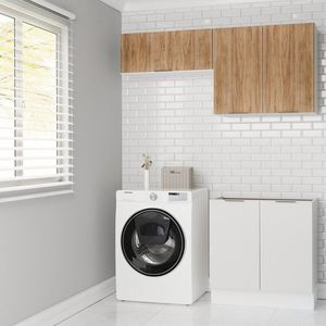 Lavanderia Modulada 3 Peças Sem Tampo Com Rodapé Ipanema Cabecasa Madeiramadeira Branco Acácia