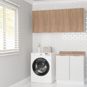 Lavanderia Modulada 3 Peças 2 Armários Aéreos 1 Balcão 2 Portas Ipanema Cabecasa Madeiramadeira Branco Acácia