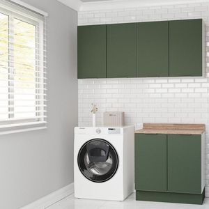 Lavanderia Modulada 3 Peças 2 Armários Aéreos 1 Balcão 2 Portas Ipanema Cabecasa Madeiramadeira Verde Folha