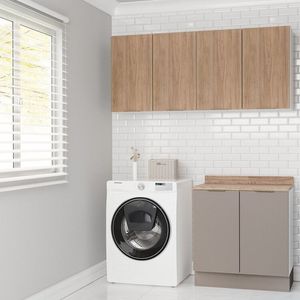Lavanderia Modulada 3 Peças 2 Armários Aéreos 1 Balcão 2 Portas Ipanema Cabecasa Madeiramadeira Fendi Acácia
