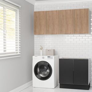 Lavanderia Modulada 3 Peças Sem Tampo Com Rodapé Ipanema Cabecasa Madeiramadeira Grafite Trama Acácia