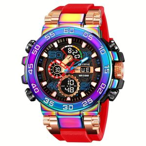 Relógio Digital Resistente à água 50m Duplo Display Alarme Vermelho Colorido
