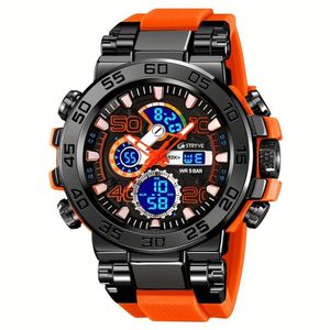 Relógio Digital Resistente à água 50m Duplo Display Alarme Laranja
