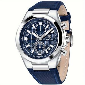 Relógio Com Cronógrafo à Prova D\'água Movimento De Quartzo Esportivo Prata Azul