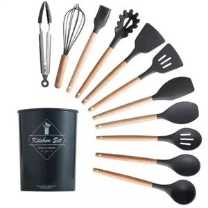 Kit 65046preto 12 Conjunto Utensílios Silicone Colher Preto 65046