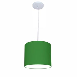 Luminária Pendente Vivare Free Lux Md-4106 Cúpula Em Tecido Verde-folha Da Canopla Canopla Branca E Fio Cristal