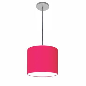 Luminária Pendente Vivare Free Lux Md-4107 Cúpula Em Tecido 25x20cm Pink Da Canopla Canopla Cinza E Fio Cristal