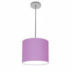 Luminária Pendente Vivare Free Lux Md-4105 Cúpula Em Tecido Lilás Da Canopla Canopla Cinza E Fio Cristal
