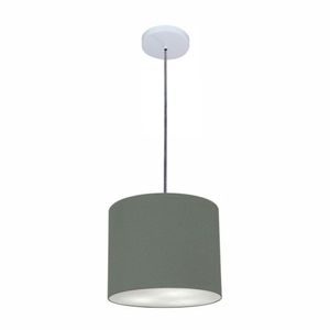 Luminária Pendente Vivare Free Lux Md-4106 Cúpula Em Tecido Cinza-escuro Da Canopla Canopla Branca E Fio Cristal